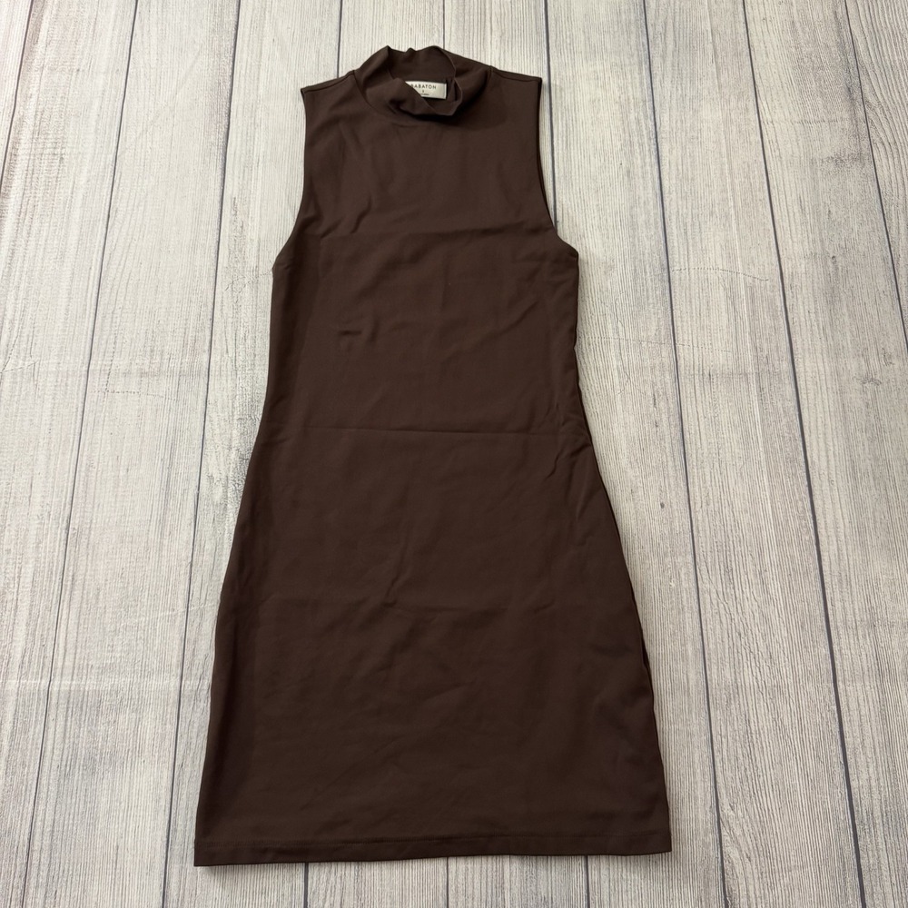BABATON Aritzia Contour Mock Neck Mini Dress Size Small Brown Fitted Sleeveless